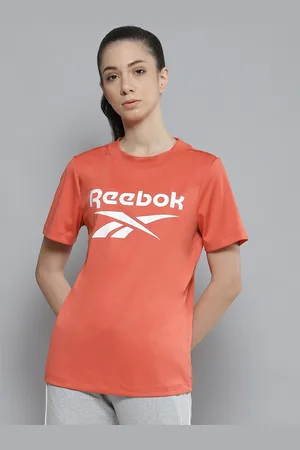 Reebok Women Coral Red & White Store Staff Brand Logo Print Training T-shirt