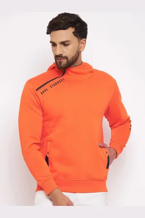 Duke Men Orange Solid Hooded Fleece Sweatshirt