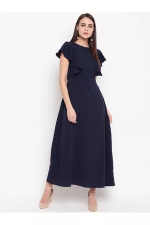 Rare Fashion Women Navy Blue Solid Maxi Dress
