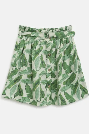 am ma Girls Green & Beige Printed Flared Skirt