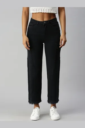 SHOWOFF Women Charcoal Grey Wide Leg High-Rise Stretchable Jeans
