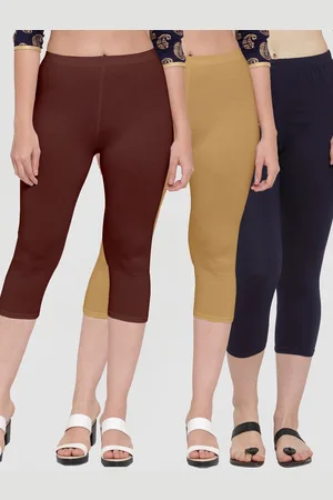 Jinfo Women Navy Blue & Brown Pack Of 3 Solid Capris