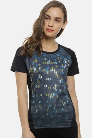 Campus Women Black Printed Running T-shirt