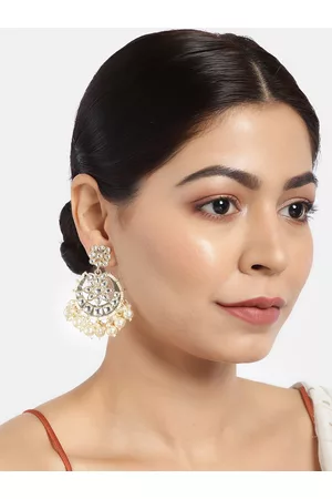 LAIDA Gold-Plated Kundan-Studded Handcrafted Crescent Shaped Chandbalis