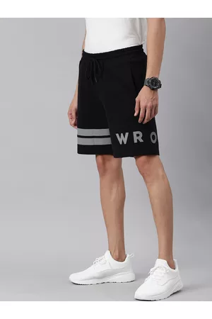 WROGN Men Black Solid Mid-Rise Regular Shorts with Striped Details