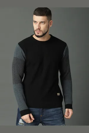 Roadster Men Black Self Design Pullover