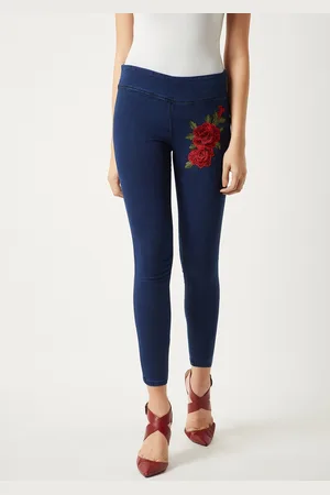Miss Chase Navy Skinny Fit Embroidered Jeggings