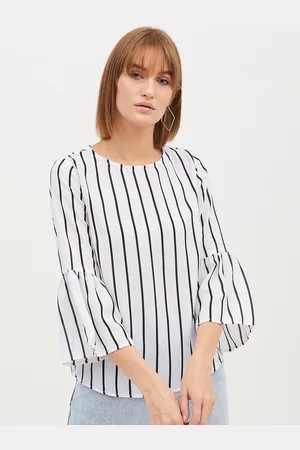Harpa Women White & Black Striped Top