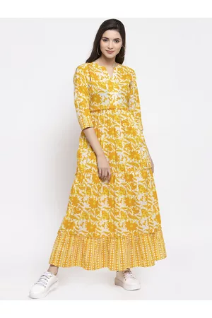 INDIBELLE Women Yellow & White Printed Maxi Dress