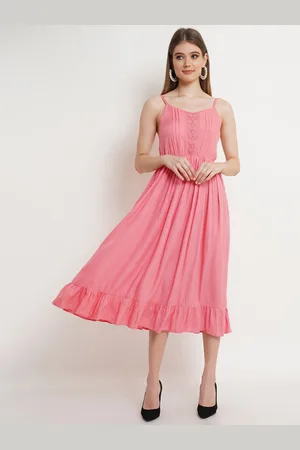 Purple State Women Pink Fit & Flare Midi Dress