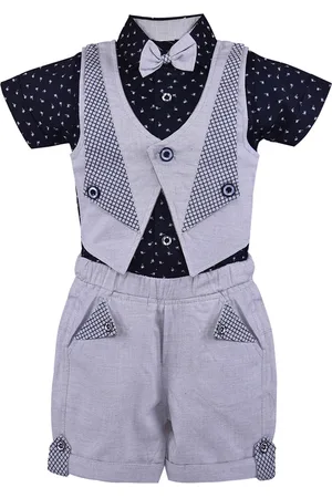 Wish Karo Boys Navy Blue & Grey Striped Shirt with Shorts