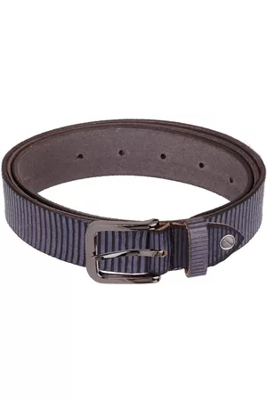 WildHorn Men Navy Blue Striped Leather Belt