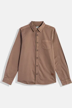 Roadster Boys Brown Solid Pure Cotton Casual Shirt