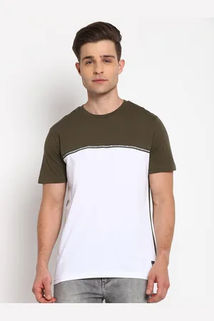 Lee Men White & Olive Green Colourblocked Cotton T-shirt