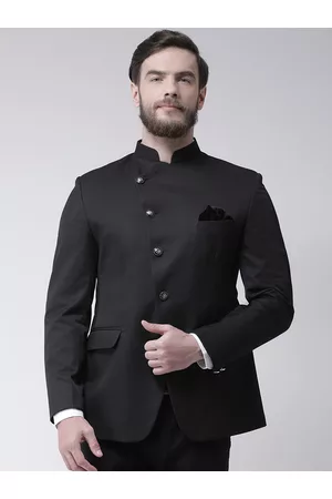 Hangup Men Black Solid Bandhgala Blazer