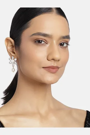 ESTELE Women Gold-Toned & White Contemporary Drop Earrings