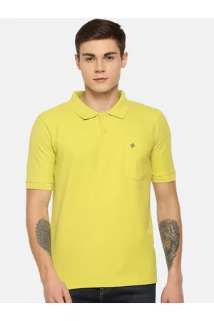 dollar Men Yellow Solid Polo Collar T-shirt
