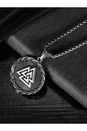 Yellow Chimes Men Rhodium-Plated Black & Silver Toned Pendant With Chain