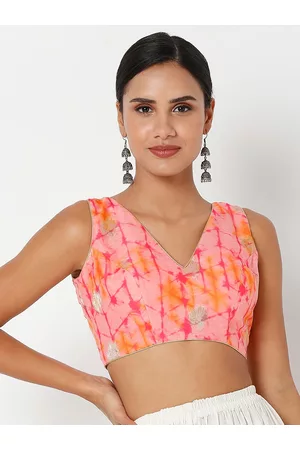 SALWAR STUDIO Women Pink Self-Design Brocade Saree Blouse