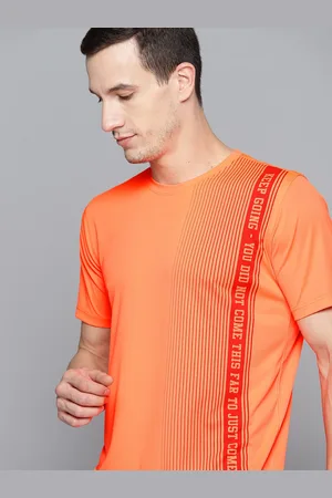 HRX Training Men Neon Orange Rapid-Dry Typography Tshirt