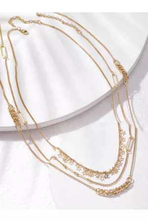 DEEBACO Rose Gold Rose Triple Layered Necklace