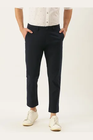 Buy Men Navy Solid Slim Fit Casual Trousers Online - 658961 | Peter England
