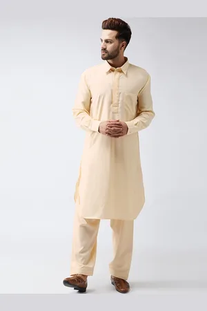 SOJANYA Men Beige & Peach-Coloured Solid Kurta with Salwar