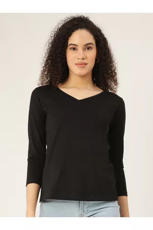 BRINN Women Black V-Neck T-shirt