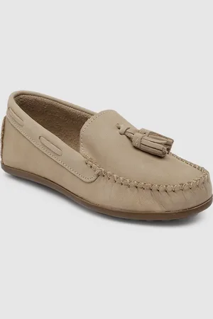 METRO KIDS COMPANY Girls Camel Brown Solid Leather Loafers