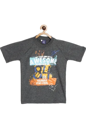 Sweet Angel Boys Charcoal Grey Printed Round Neck T-shirt