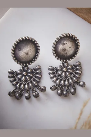 ATIBELLE Silver-Toned Floral Half Hoop Earrings