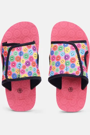 YK Girls Pink Printed Sliders