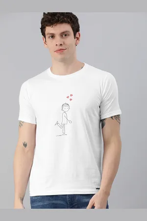 BRATMA Men White Printed Round Neck Pure Cotton T-shirt