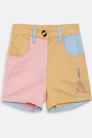 Elle Girls Yellow Colourblocked Regular Fit Cotton Regular Shorts