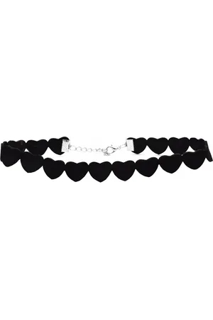 Joker & Witch Black & Silver-Toned Heart Choker Necklace