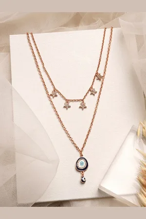 Joker & Witch Gold-Toned & Black Rhinestone Brass Layered Necklace