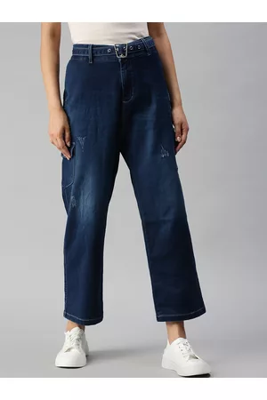SHOWOFF Women Blue Relaxed Fit High-Rise Low Distress Light Fade Stretchable Jeans