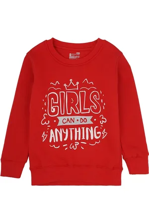 PROTEENS Girls Red & Grey Typography Printed Sweatshirt