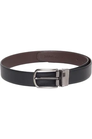 MUTAQINOTI Men Black & Brown Textured Leather Belt