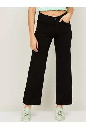 Xpose Women Black Comfort Wide Leg High-Rise Stretchable Jeans