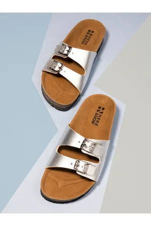 HERE&NOW Women White Open Toe Flats with Buckles