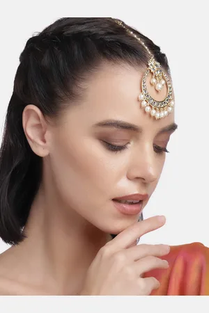 LAIDA Women Gold Plated & White Kundan Studded Maang Tikka