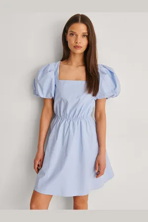 NA-KD Women Blue Solid Styled Back A-Line Dress