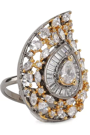ANIKAS CREATION Women Rhodium-Plated Silver-Toned CZ-Studded Adjustable Finger Ring