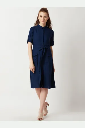 Miss Chase Women Navy Blue Solid Shirt Dress