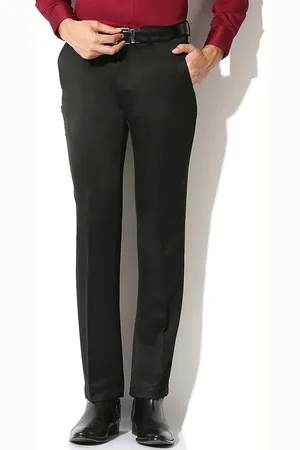 V Dot By Van Heusen Men Black Solid Slim Fit Flat-Front Trousers