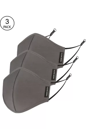 FLYING BERRY Pack Of 3 Grey Solid 3-Ply Anti-Pollution Reusable Cloth Face Masks
