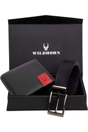 WildHorn Men Black RFID Protected Genuine Leather Accessory Gift Set