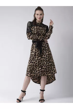 KASSUALLY Women Brown & Black Animal Printed Fit and Flare Dress