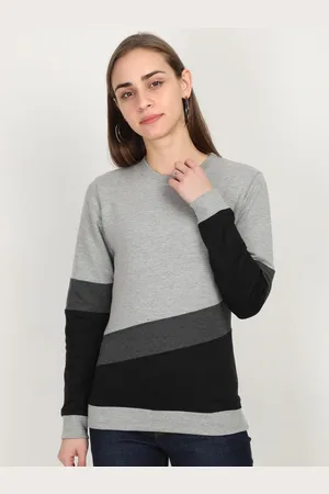 Fleximaa Women Grey & Black Colorblocked Sweatshirt